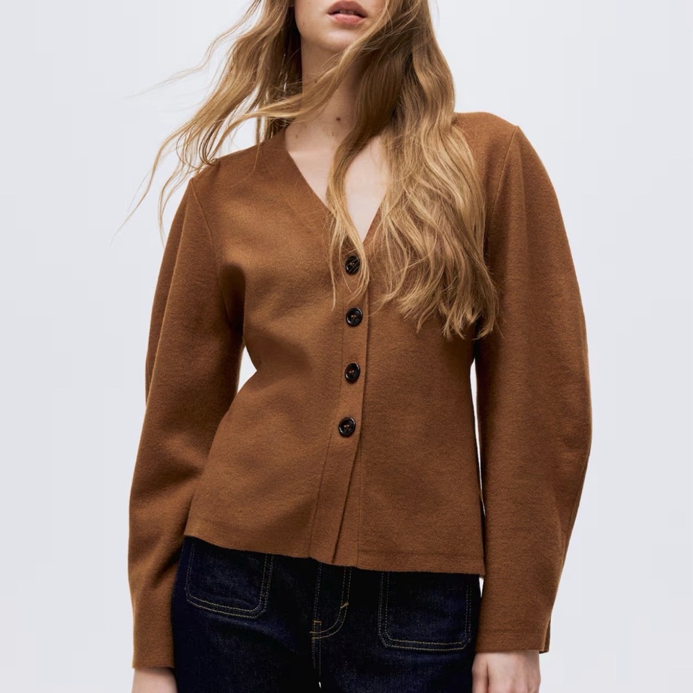 H&M Brown V-Neck Button Cardigan